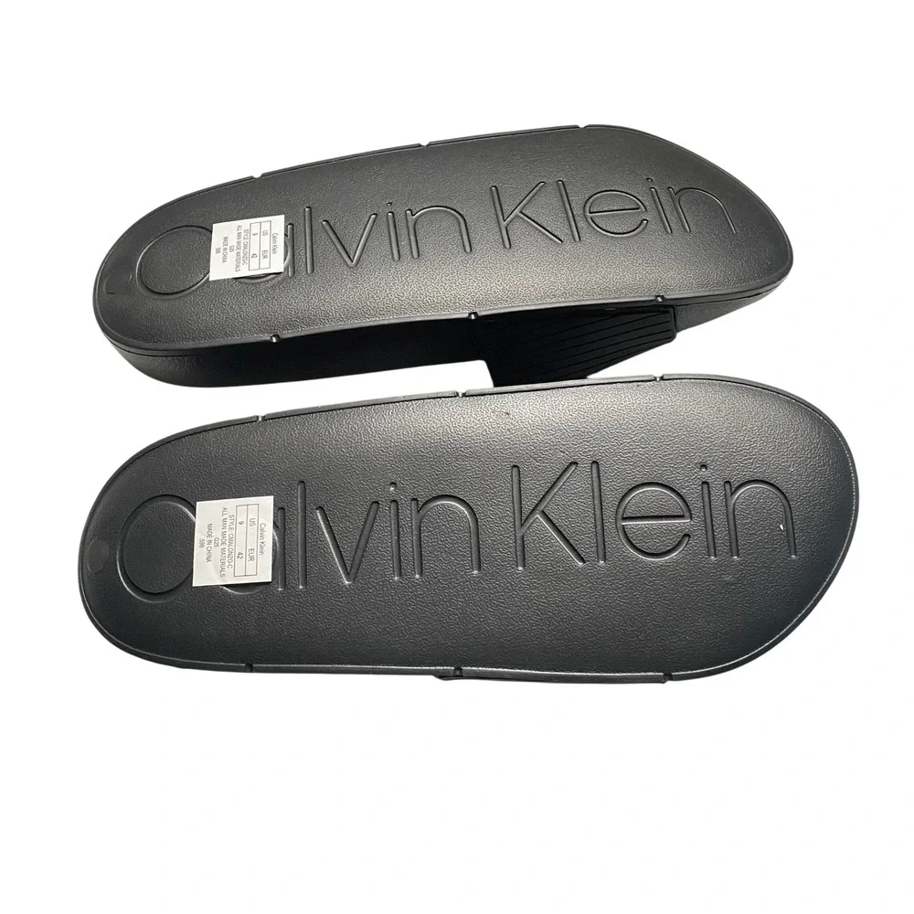 Calvin Klein Malonzo-C Ribbed Mens Black CK Logo‎ Slide Sandals Size 9 NWOT
